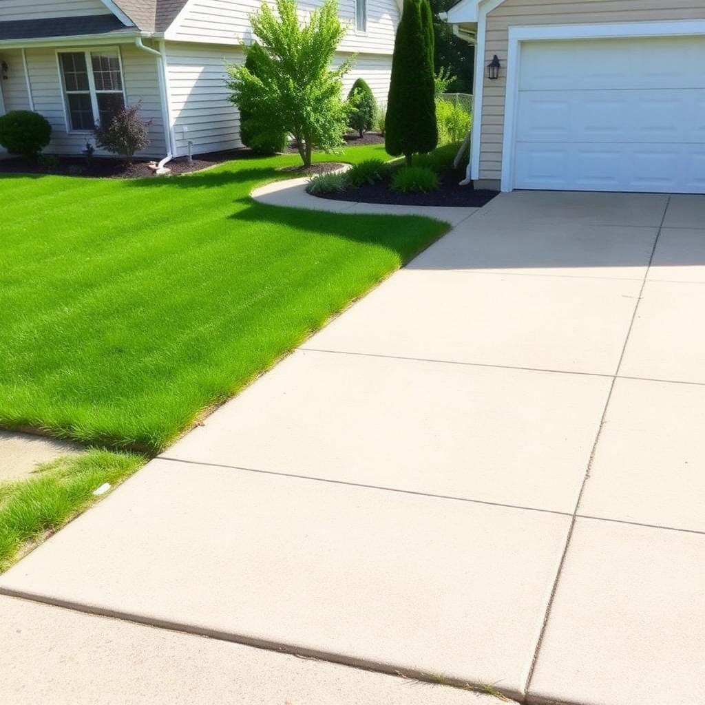 Clean driveway and walkway blown clear of clippings after mowing